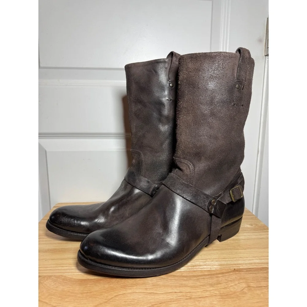 Ralph Lauren Purple Label Mens Brown Leather Suede Harness Engineer Boots 11.5D